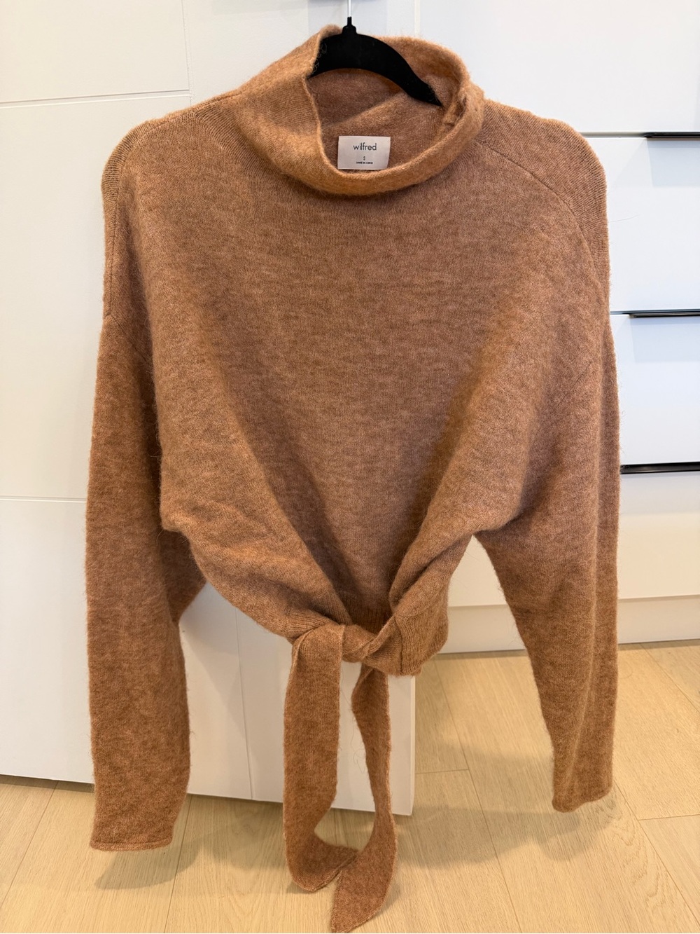 Wilfred Camel Tie-Front Turtleneck Sweater, Lorin sweater